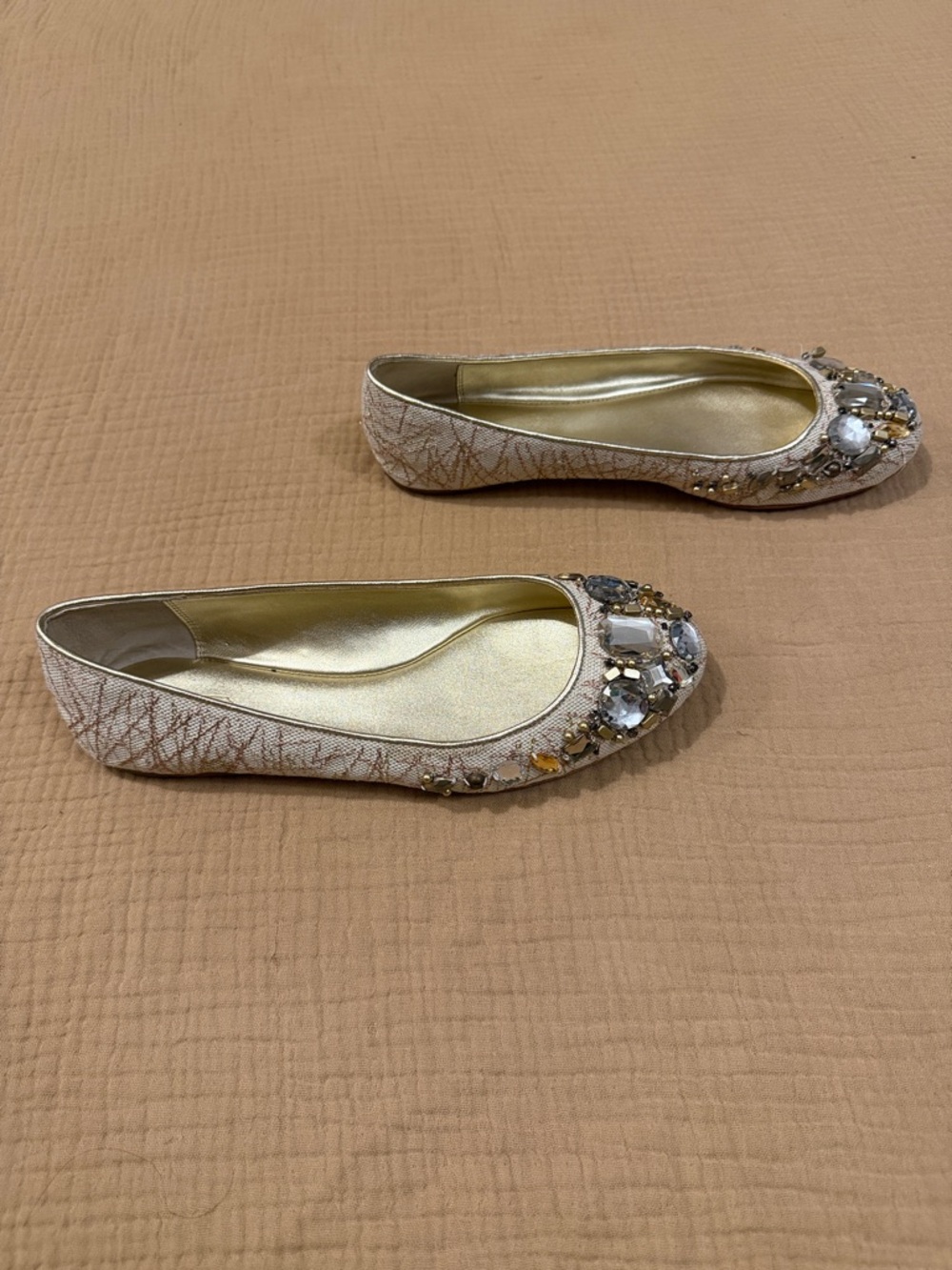 Coach Round-Toe Denisse Embellished Ballet Flats in Gold and Ivory Size 8.5 - Picture 5 of 9